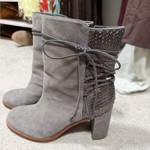 Johnston & Murphy Gray Suede Woven Detail Ankle Boots